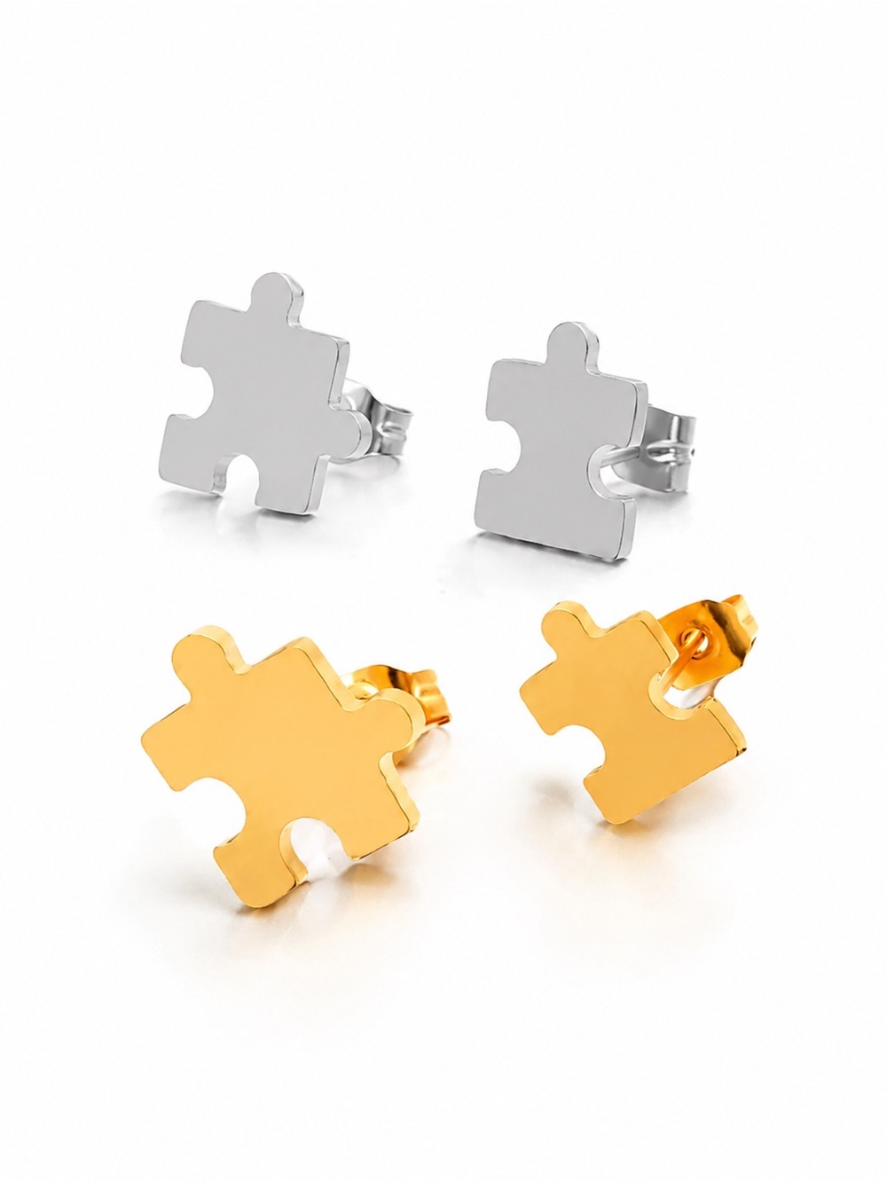 Puzzle Piece Silver Earrings Gold Jewelry Autism Mom Neurodiversity NEW
